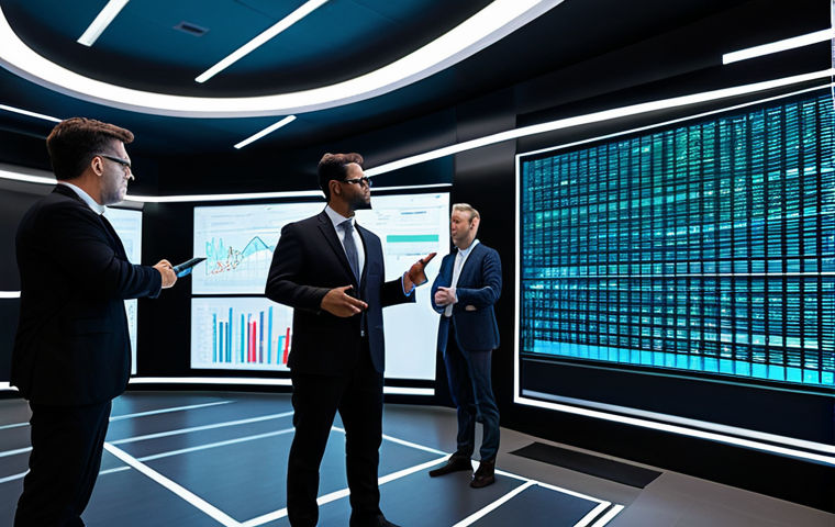 A diverse group of professional financial analysts and tax specialists, fully clothed in modern, modest business attire, collaborating in a sleek, futuristic data center. Large, translucent digital displays and holographic projections fill the space, showcasing intricate financial data visualizations, dynamic charts, and AI-driven tax analysis models. The scene emphasizes intelligent interaction with advanced technology, reflecting clarity and efficiency. High-resolution, professional photography, cinematic lighting, sharp focus, clean aesthetics, perfect anatomy, correct proportions, natural pose, well-formed hands, proper finger count, natural body proportions, safe for work, appropriate content, fully clothed, professional.